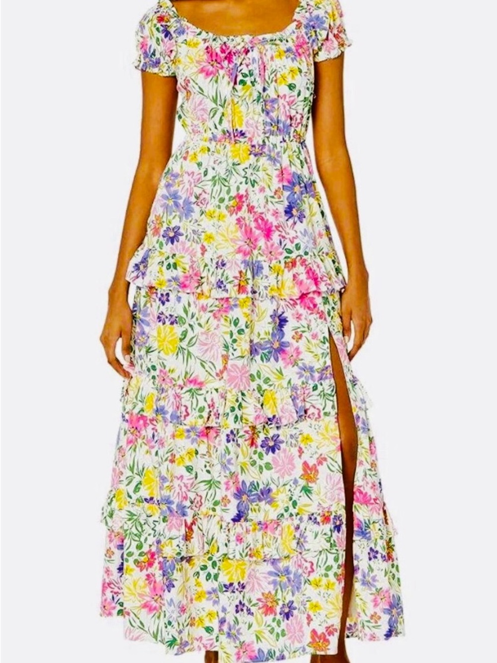 ASTR The Label Women's Viona Dress Large Pink Yellow Multi Floral Spring Flowers